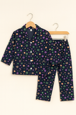 Kids Pajama Night Suit – Navy Blue with Colorful Planet Print