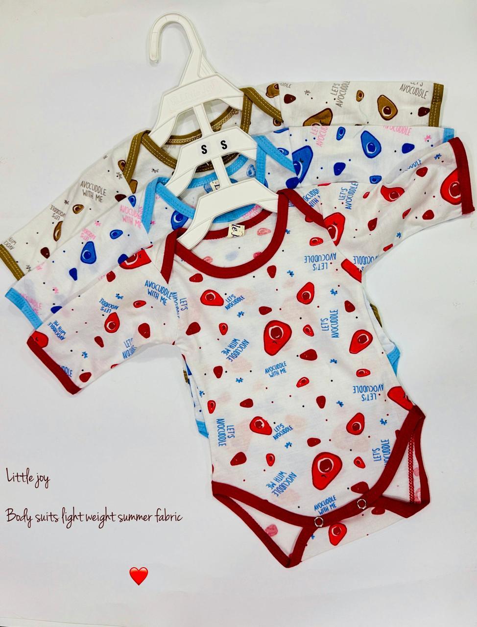 Pack of 3 Baby Bodysuits – Avocado Print – Soft Cotton Summer Wear