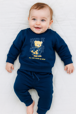 Navy Bear Graphic Baby Tracksuit | 2PC Set