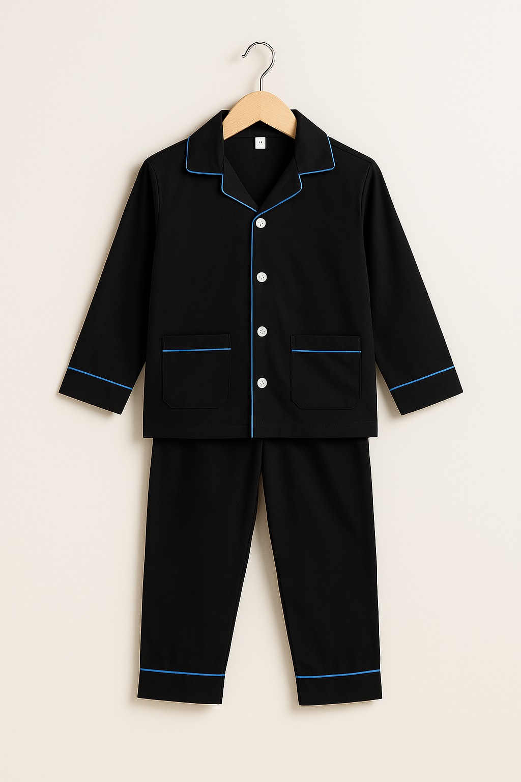 Kids Black Cotton Night Suit