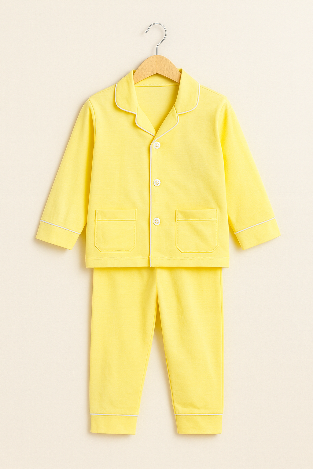 Yellow Baby Pajama Set with White Piping