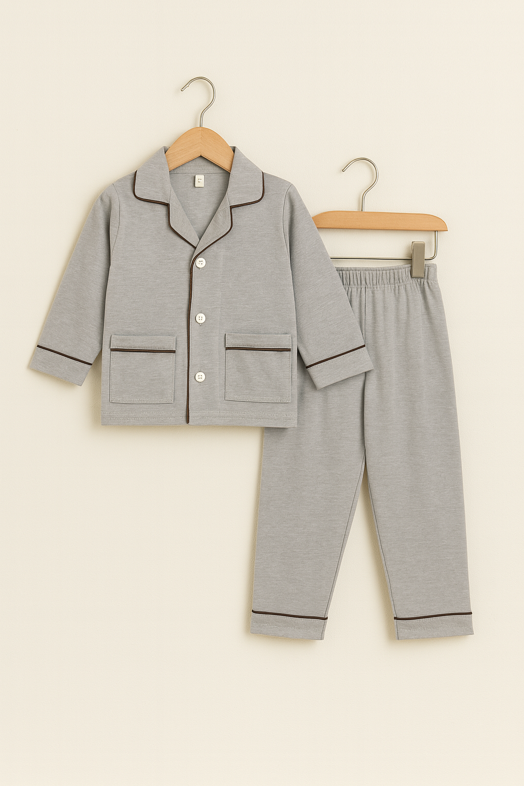 Grey Baby Pajama Set with Dark Piping