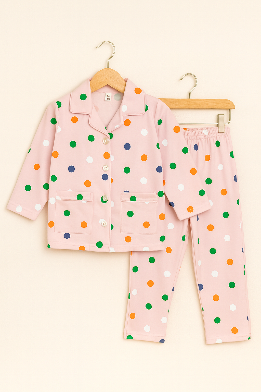 Pink Baby Pajama Set with Colorful Polka Dots