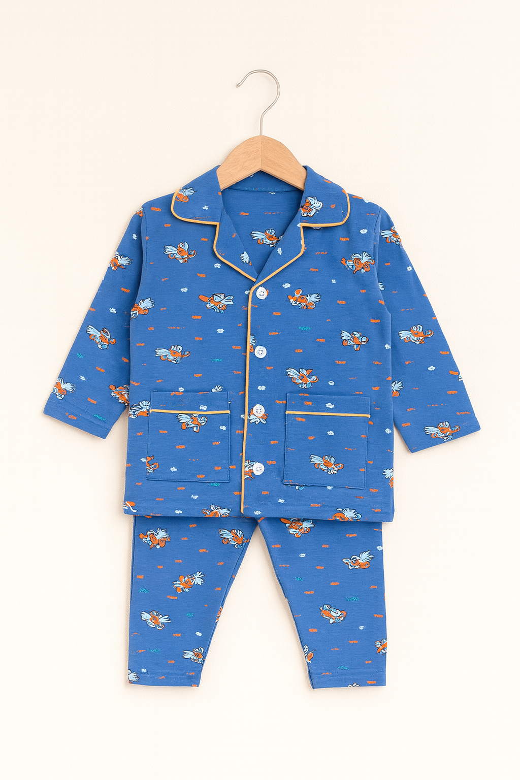 Blue Cartoon Print Baby Boys Cotton Pajama Night Suit