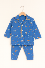 Blue Cartoon Print Baby Boys Cotton Pajama Night Suit