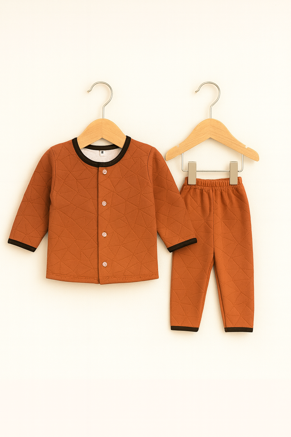 Quilted Baby Pajama Set – Brown with Black Piping