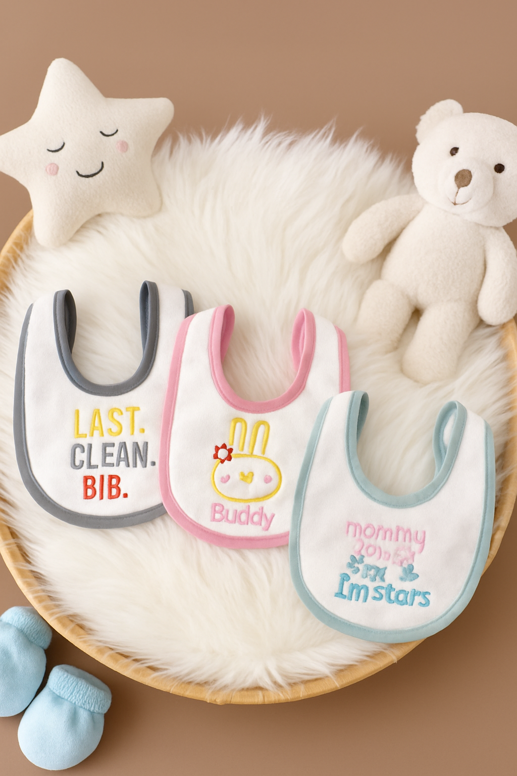 3-Pack Baby Bibs – Soft Cotton, Embroidered Designs (Unisex)