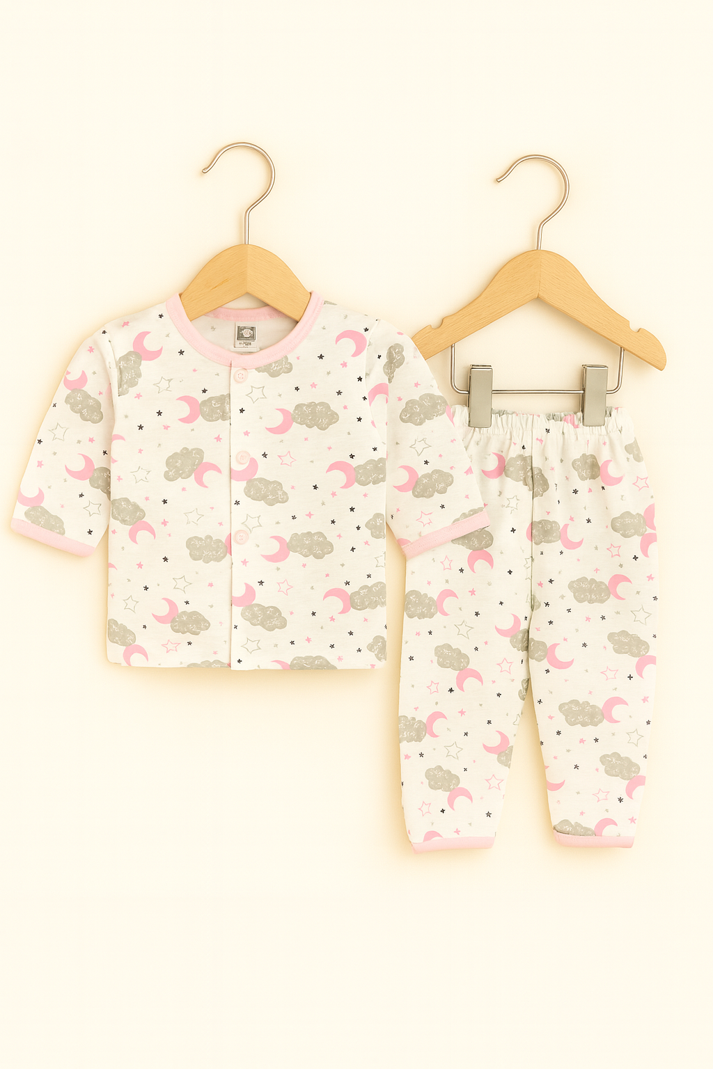 Blended Baby Sleep Suit – Pink Moon & Cloud Print Nightwear Set