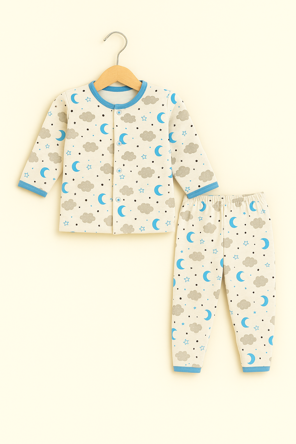 Blended Baby Sleep Suit – Blue Moon & Cloud Print Nightwear Set