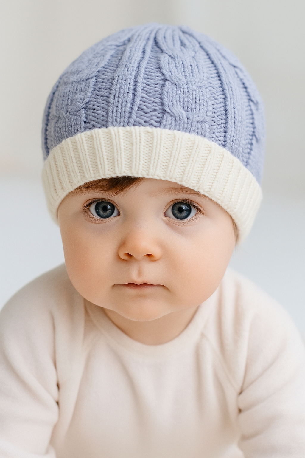 Baby Woolen Cap – Blue & White Knit Winter Hat