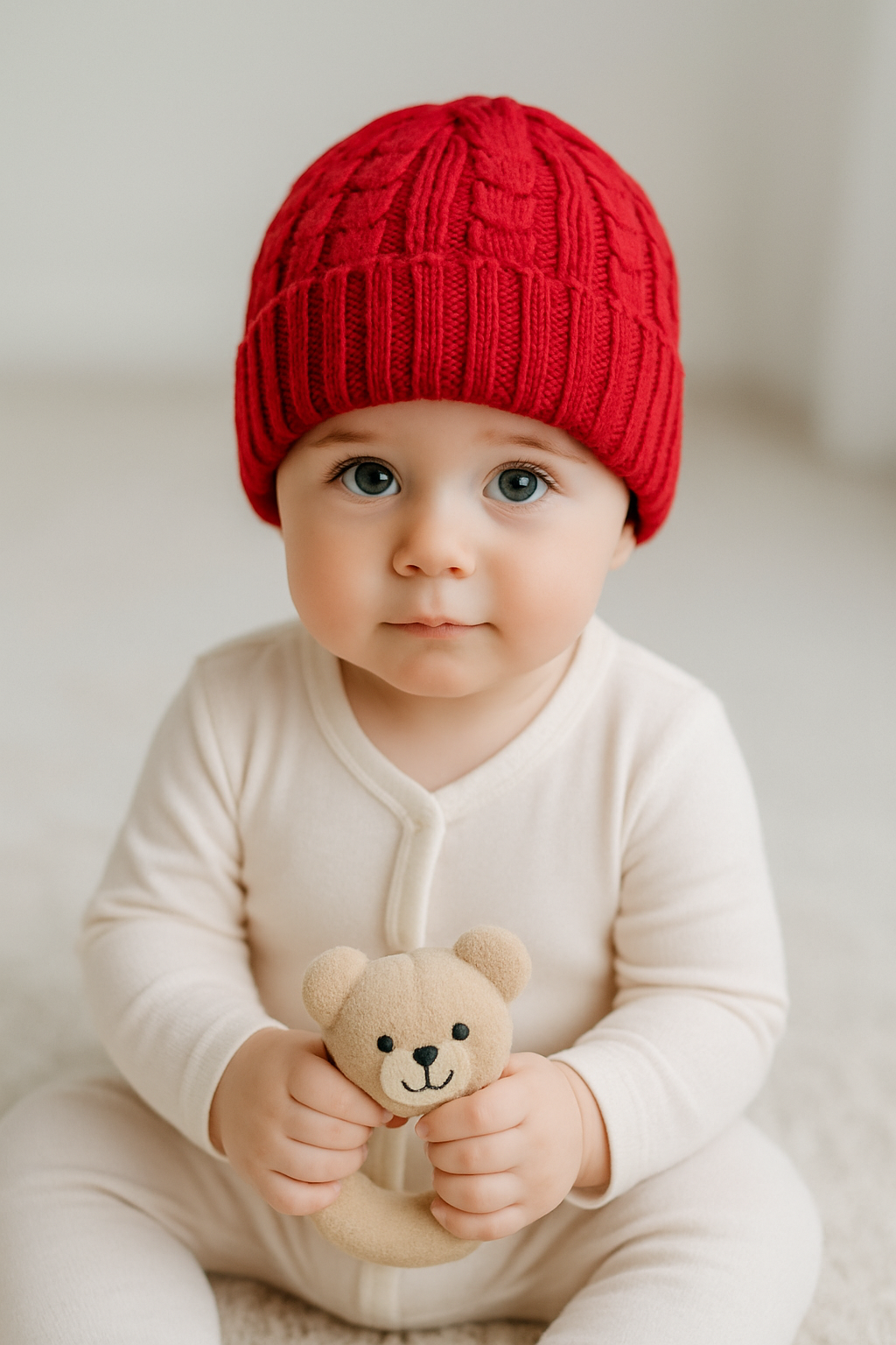Baby Woolen Cap – Warm & Cozy Winter Knit Hat (Red)