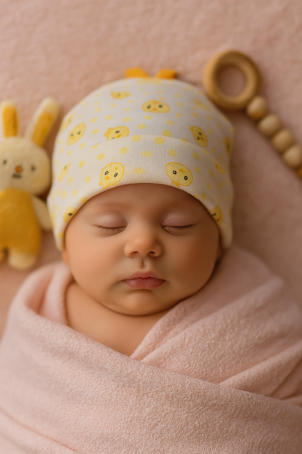 Newborn Cotton Cap – Yellow Chick Print