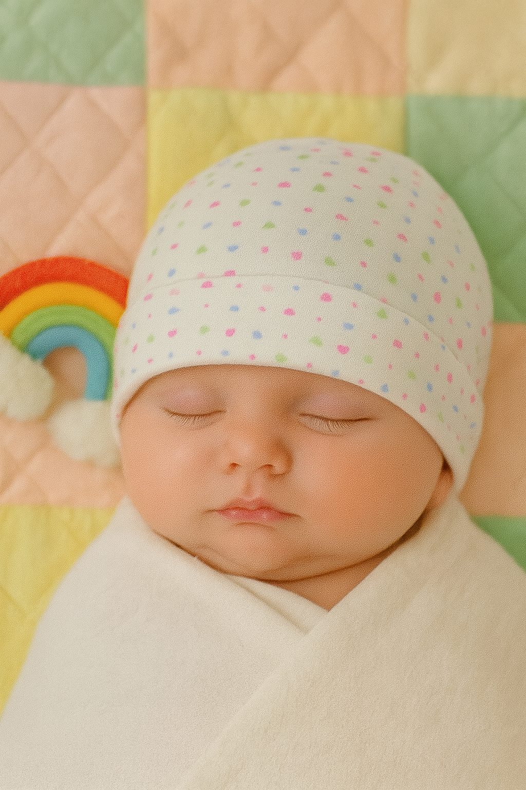 Newborn Cotton Cap – Colorful Polka Dots