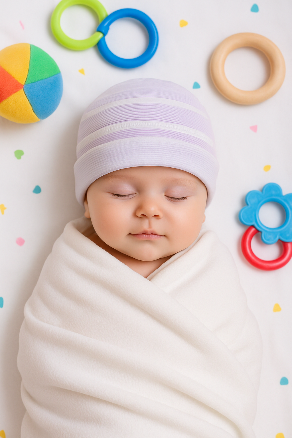 Newborn Cotton Cap – Soft Lavender Stripes