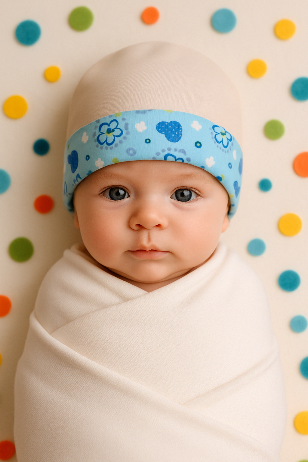 Newborn Cotton Cap – Blue Floral Dreams 🌸💙