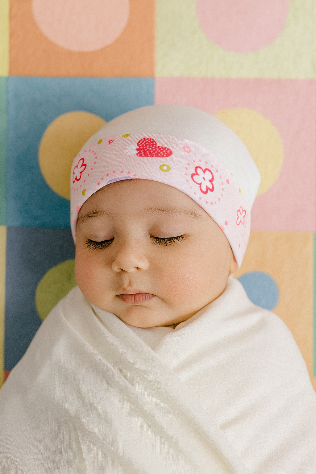 Newborn Cotton Cap – Sweet Hearts & Flowers