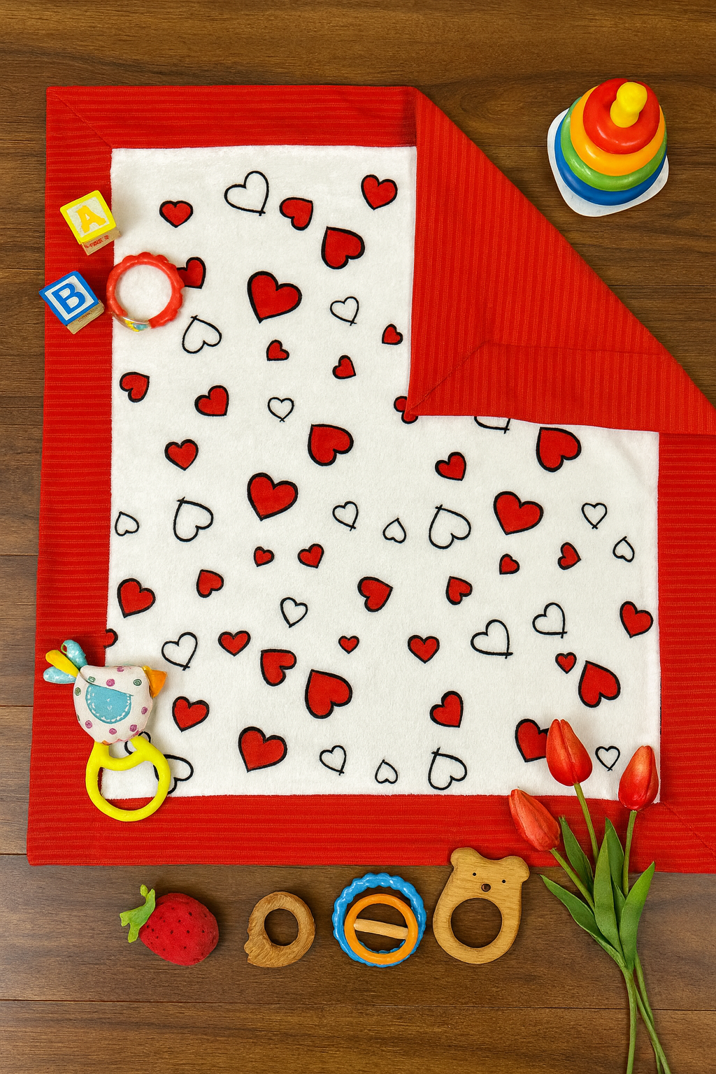 Baby Blanket – Red Hearts Love Print