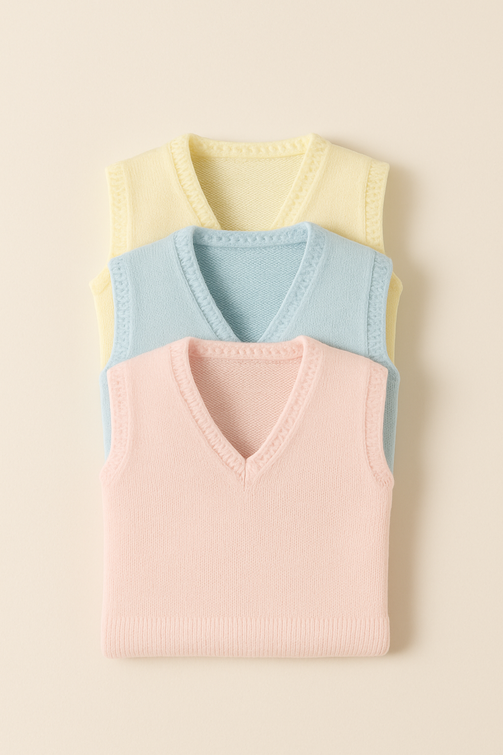 Baby Woolen Vest Pack of 3 – Pastel Winter Essentials