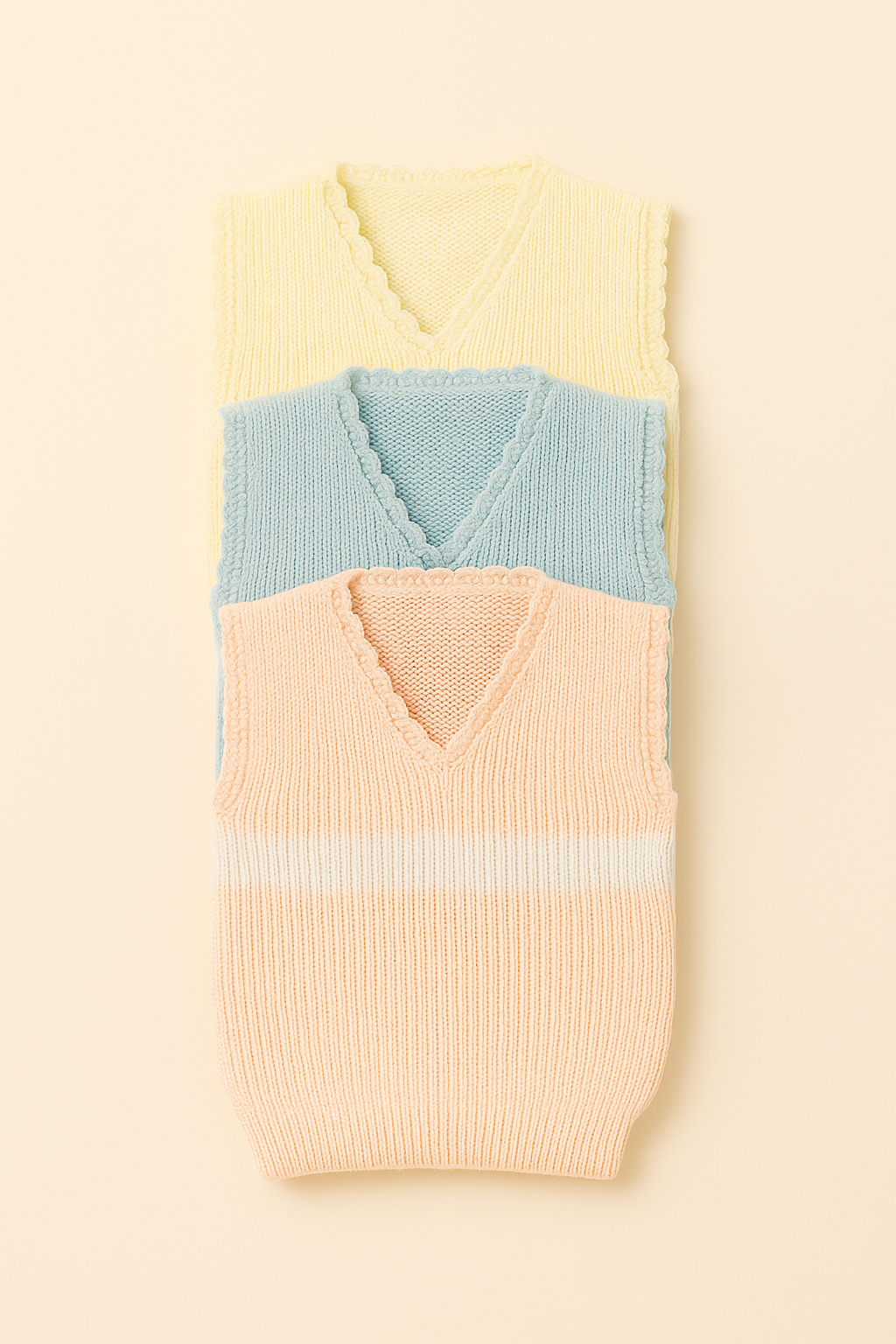 Baby Woolen Vest Pack of 3 – Yellow, Blue & Peach