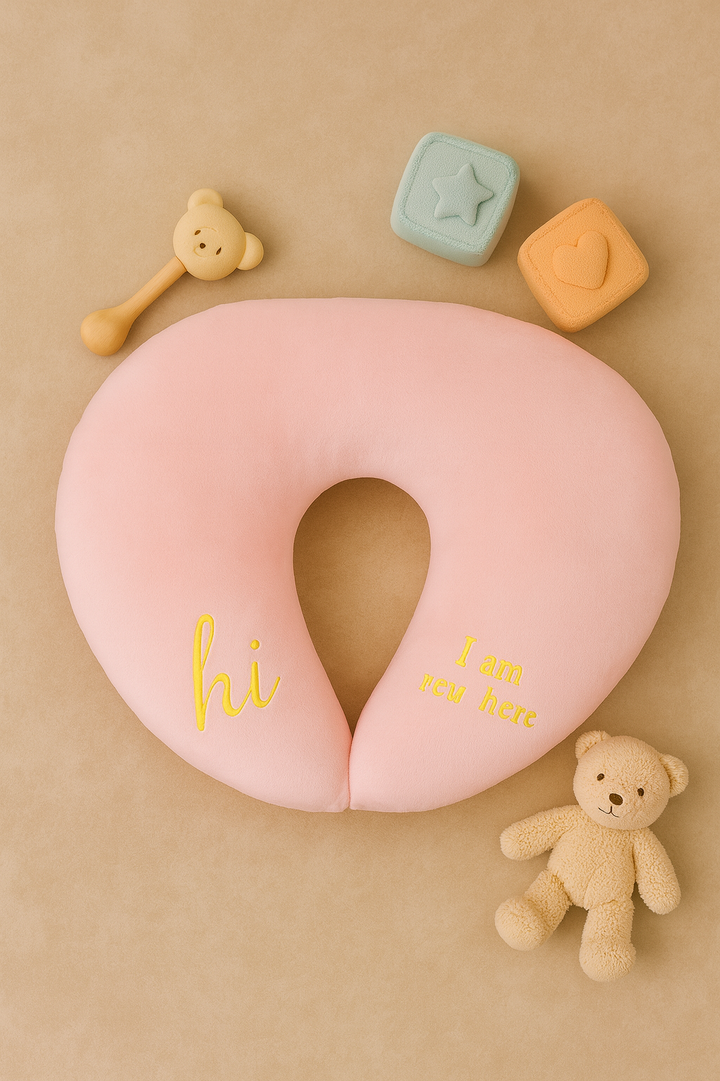 Little Joy Nursing Pillow – Pink "Hi, I Am New Here" 🌸🐻