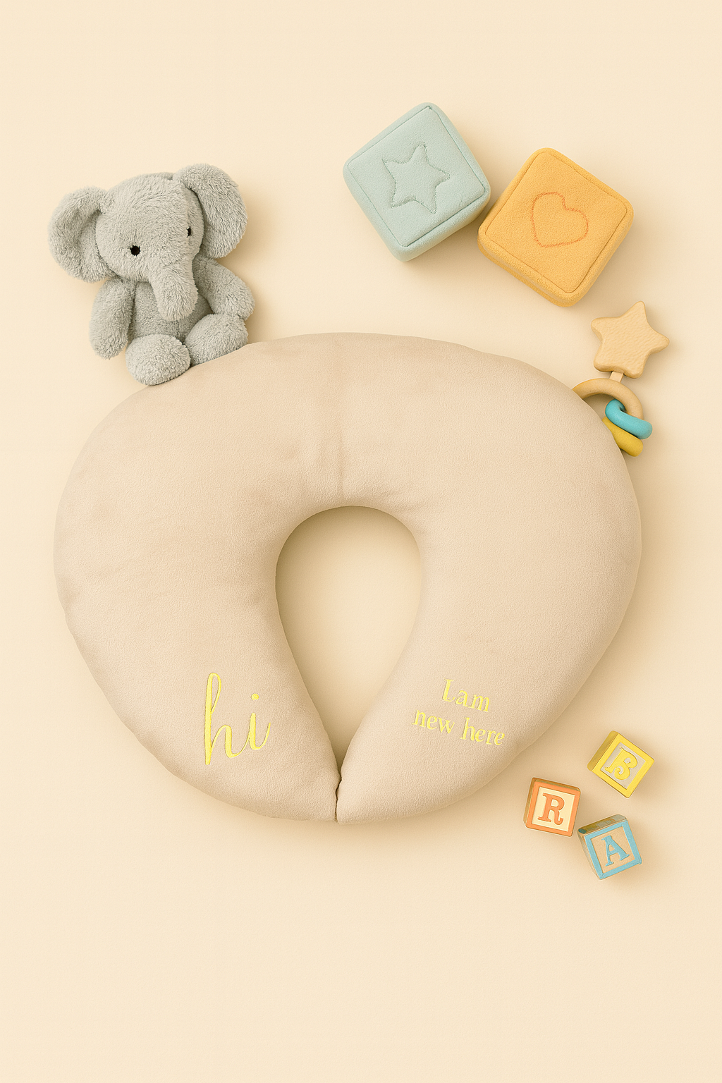 Little Joy Nursing Pillow – Beige "Hi, I Am New Here"