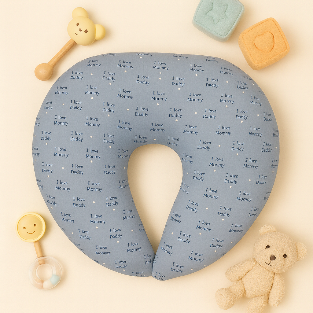 Blue Nursing Pillow – "I Love Mommy, I Love Daddy"