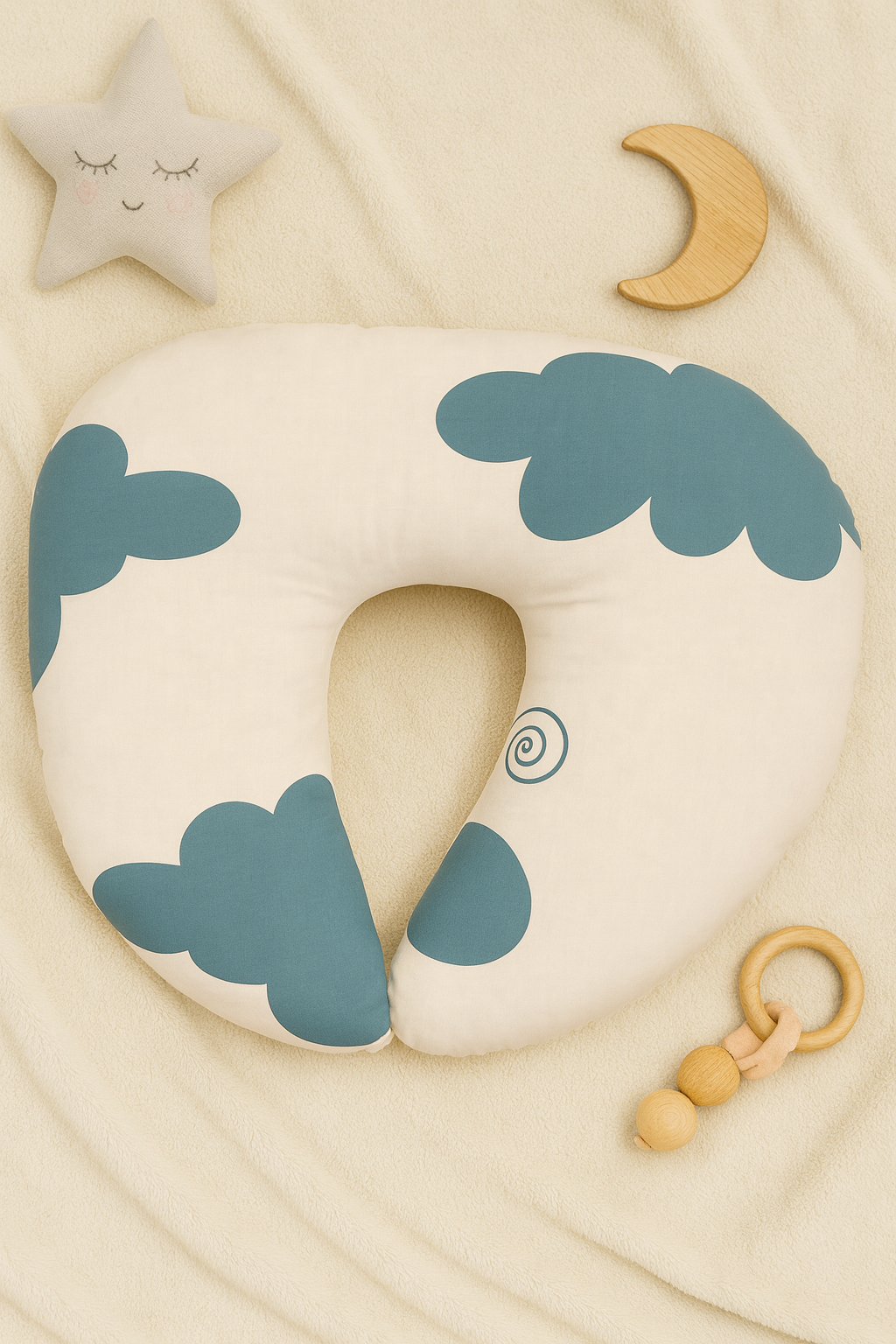 Cloud Dreams Nursing Pillow – Soft Sky Print