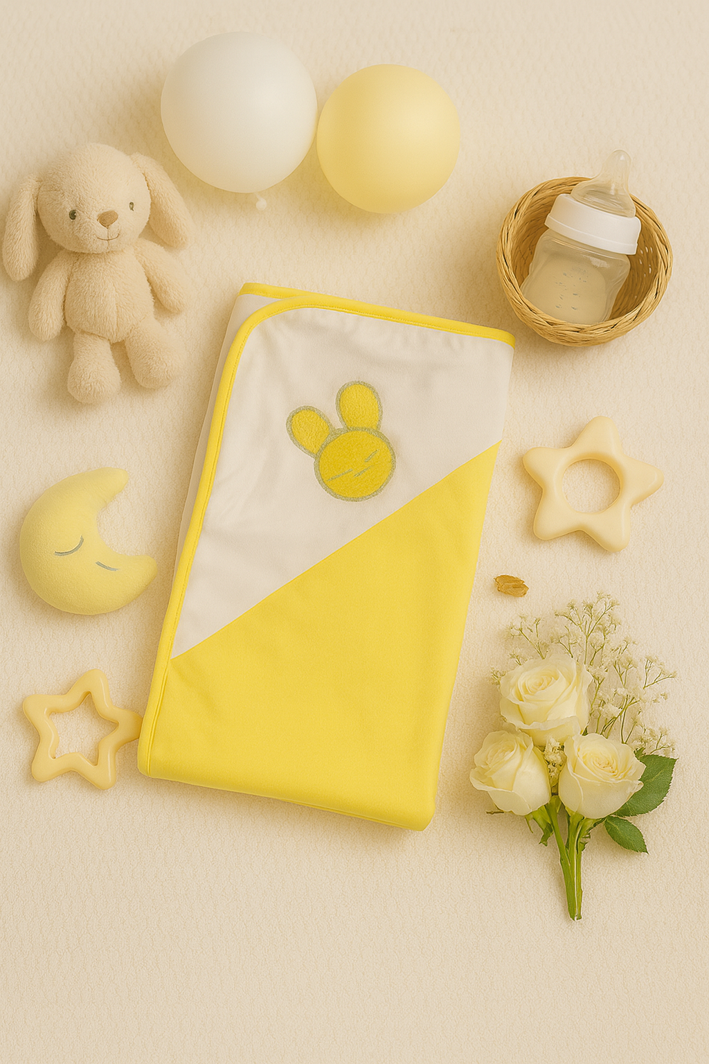 Baby Wrapping Sheet – Bunny Face (Yellow & White)