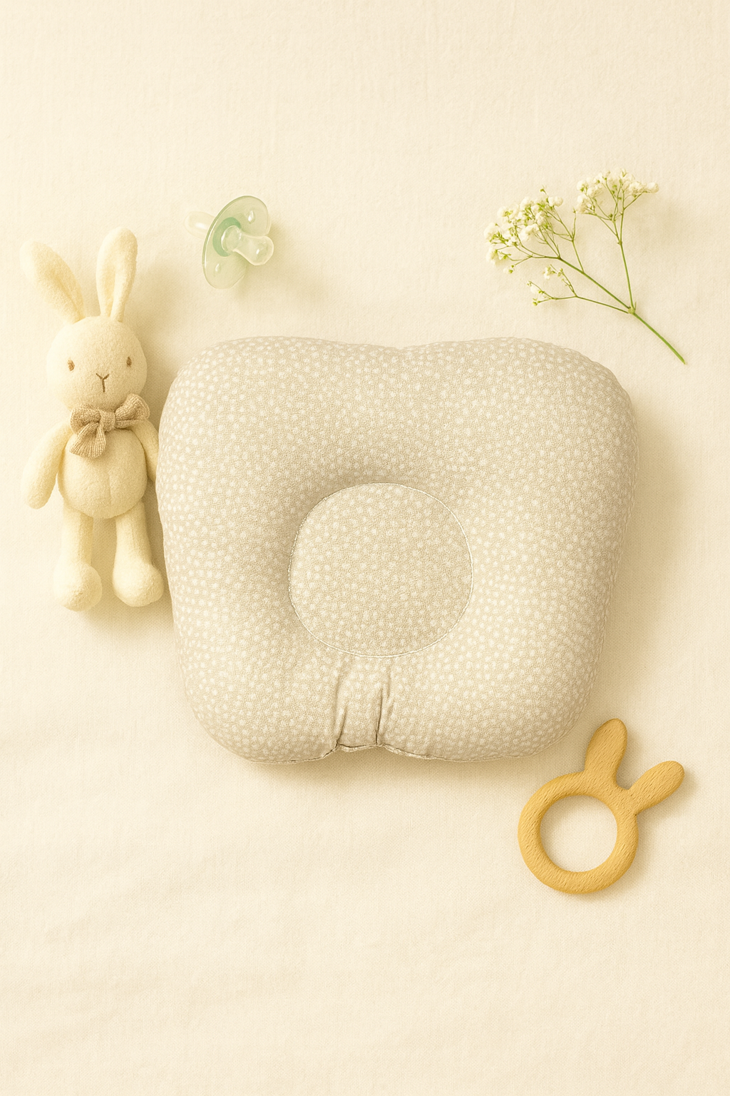 Little Joy Baby Head Shaping Pillow – Soft Beige Dots