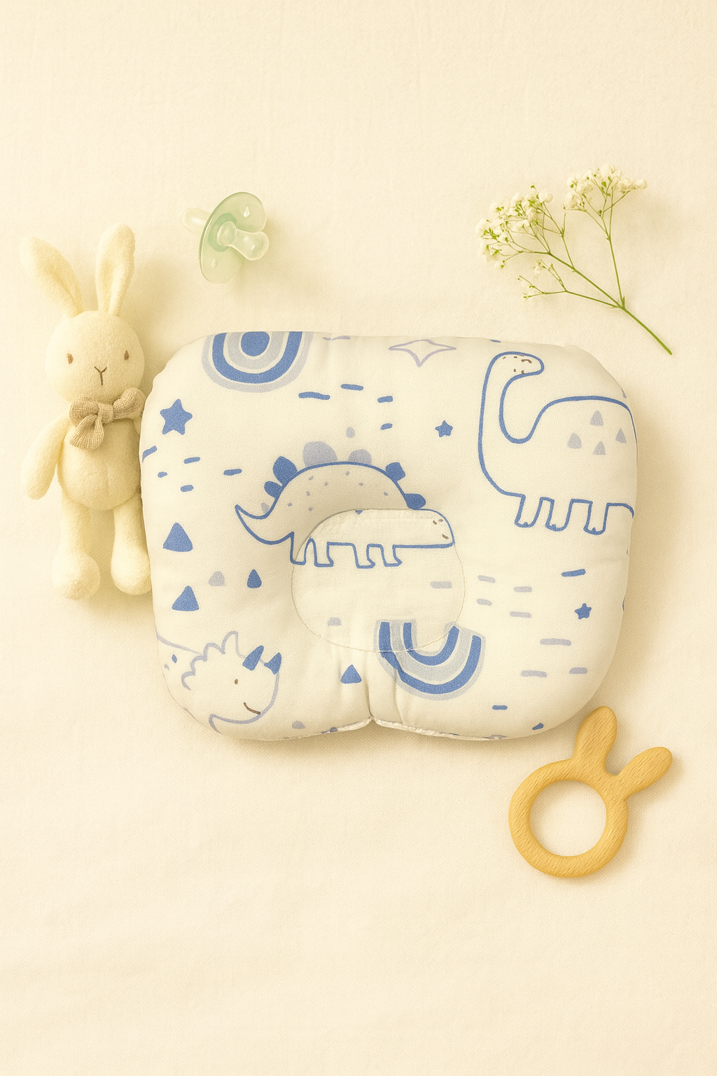 Little Joy Newborn Baby Pillow – Dino Print Comfort Cushion