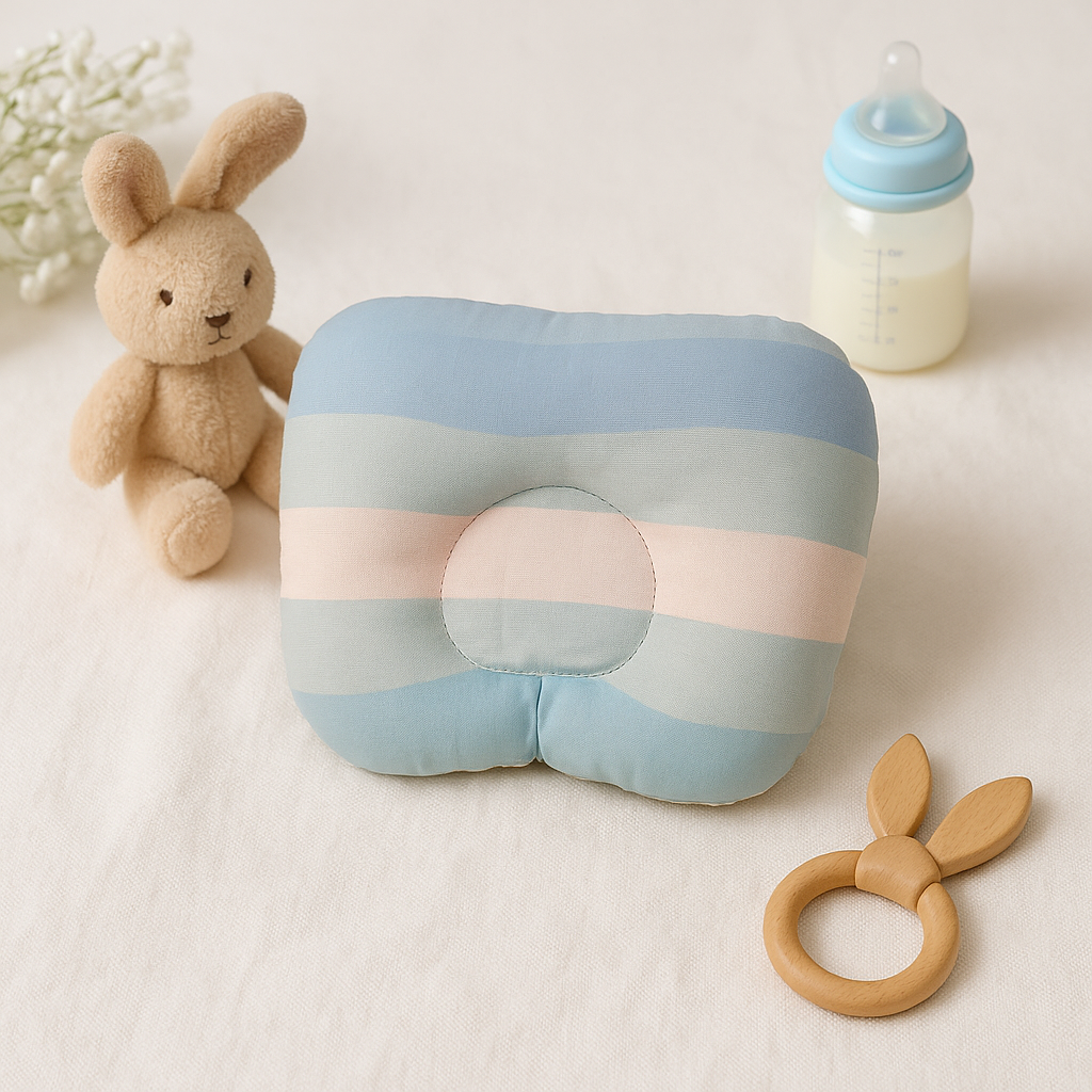 Newborn Baby Pillow – Blue Striped Comfort Cushion