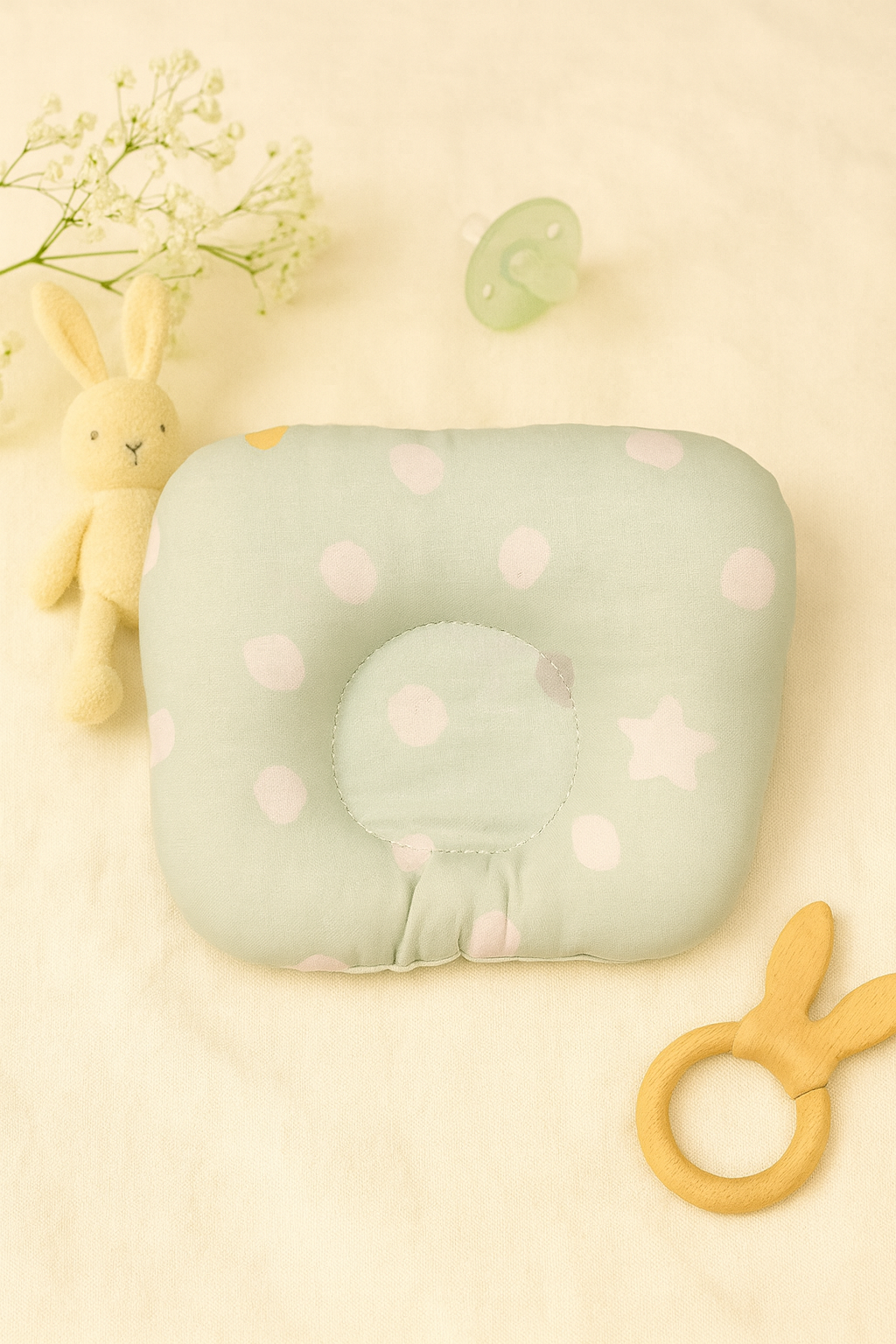 Baby Head Shaping Pillow – Soft Cotton with Polka Dot Design