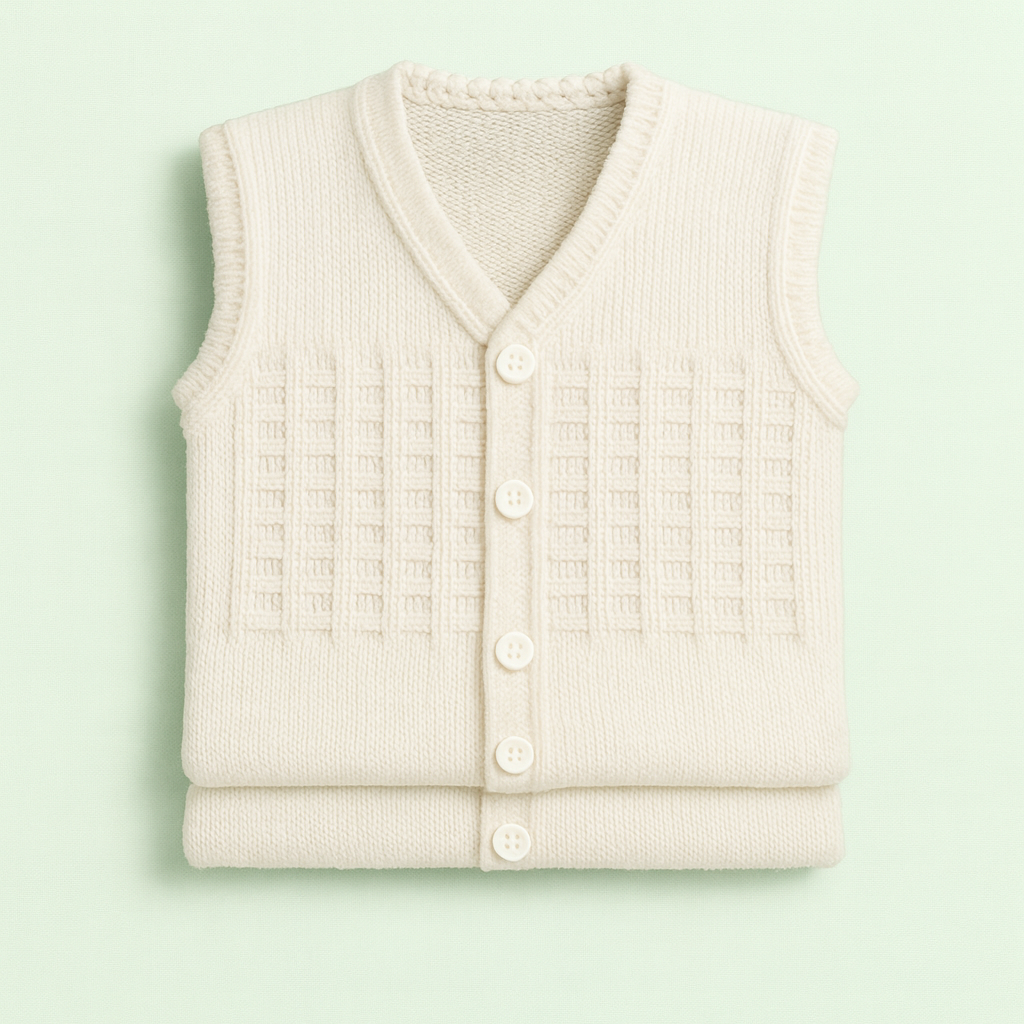 Baby Woolen Buttoned Vest Pack of 3 – Classic Cream White