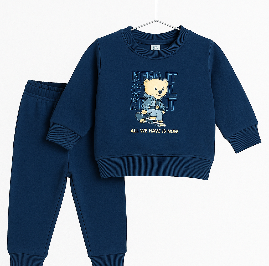 Navy Bear Graphic Baby Tracksuit | 2PC Set