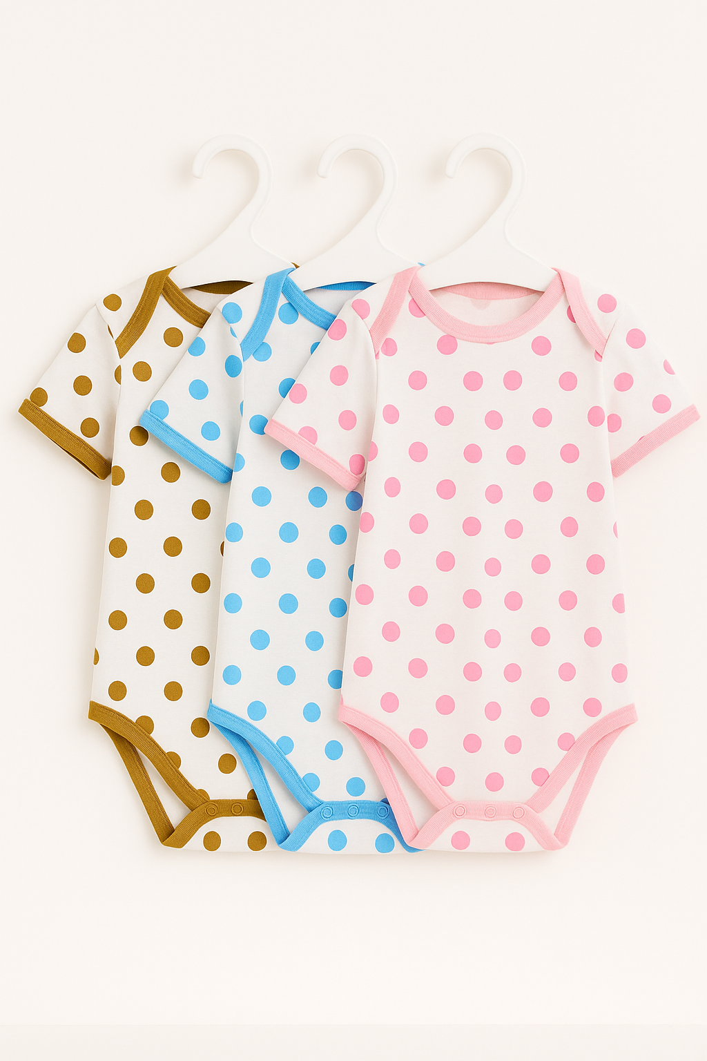 Pack of 3 Baby Bodysuits – Soft Cotton, Polka Dot Design, Summer Wear