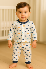 Baby Night Suit – Blue & Orange Heart Print Pajama Set