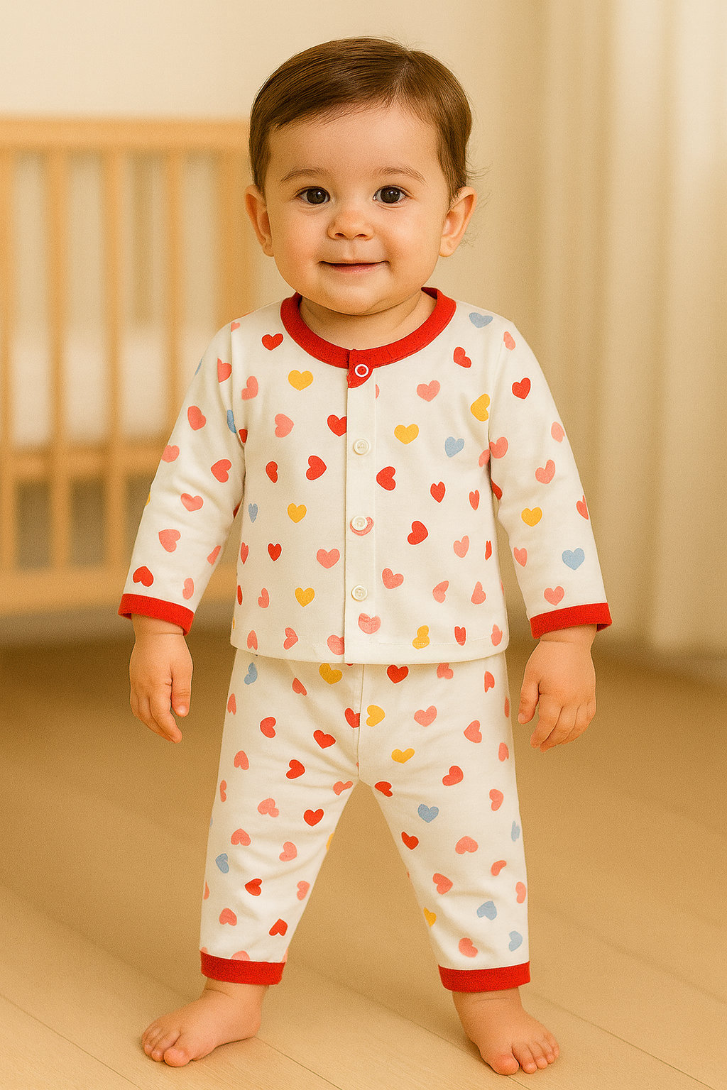 Baby Night Suit – Colorful Heart Print 2-Piece Sleepwear Set