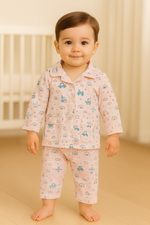 Kids Pajama Night Suit – Light Pink with Rainbow, Airplane & Car Prints