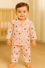 Pink Baby Pajama Set with Colorful Polka Dots