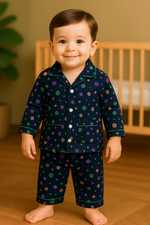 Kids Pajama Night Suit – Navy Blue with Colorful Planet Print