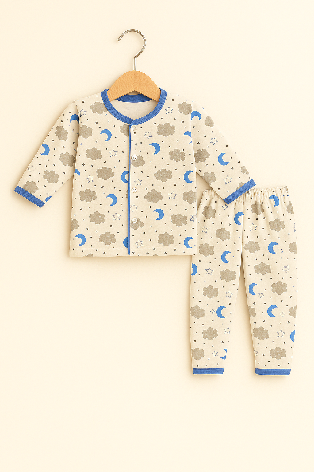 Baby Boys’ Night Suit – Blue Moon & Cloud Print Pajama Set