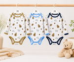 Little Joy Baby Bodysuits Printed Full Sleeve – Lightweight Summer Cotton (Pack of 3)