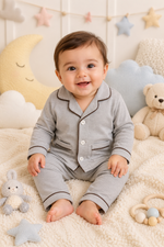 Baby Pajama Set with Dark Piping Cotton Blended With Collar