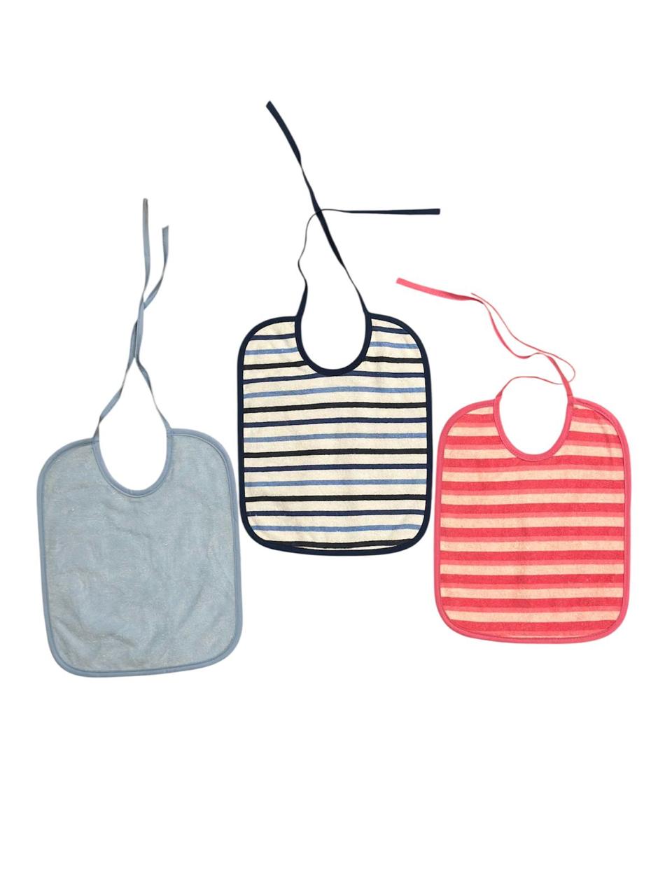 Pack of 3 bibs – Blue Solid, Navy Stripes, Red Stripes