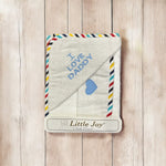 Baby Hooded Bath Towel With Check Piping –  “I Love Daddy” Embroidery