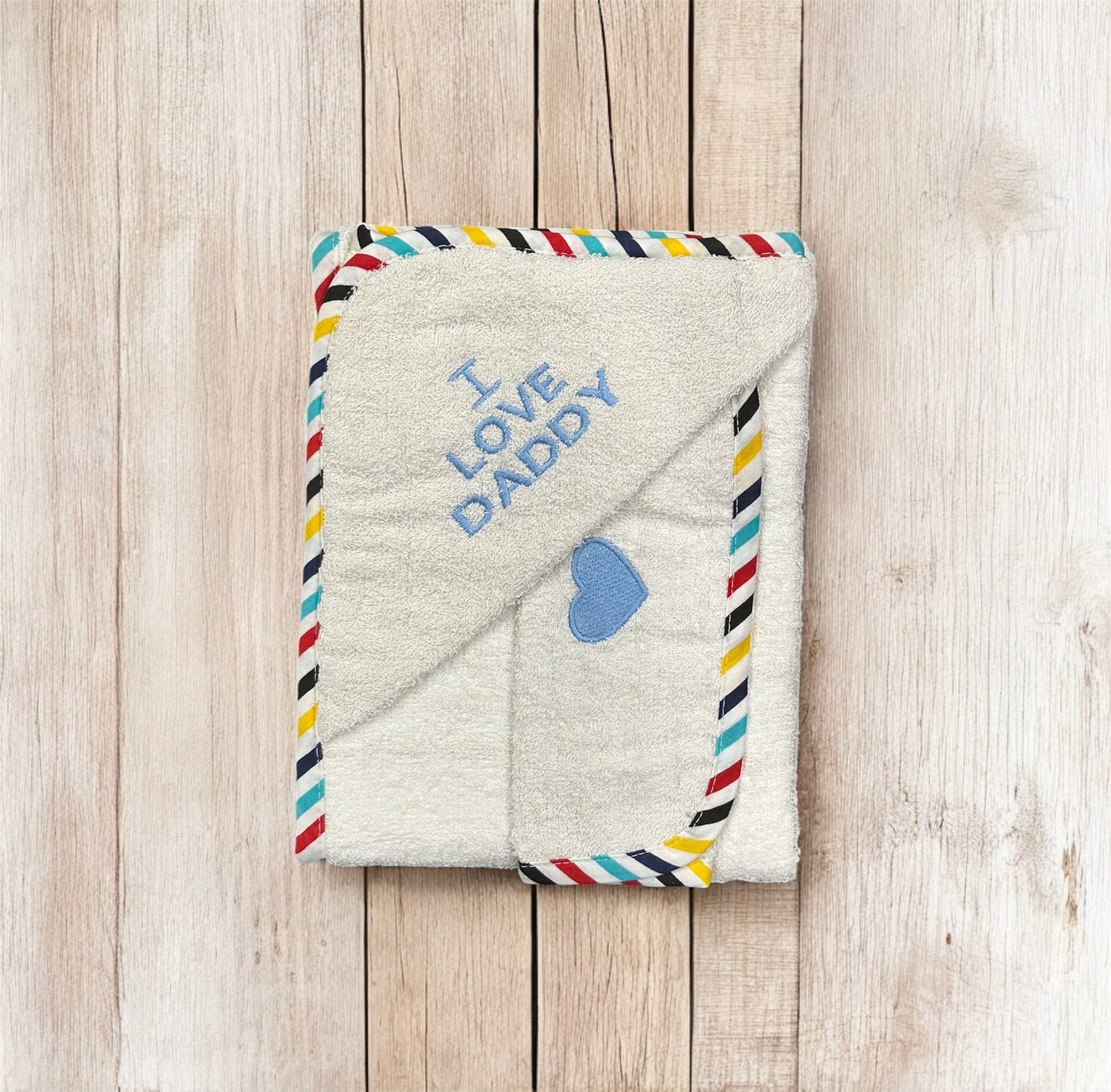 Baby Hooded Bath Towel – Soft Cotton Terry, “I Love Daddy” Embroidery