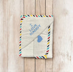 Baby Hooded Bath Towel With Check Piping –  “I Love Daddy” Embroidery