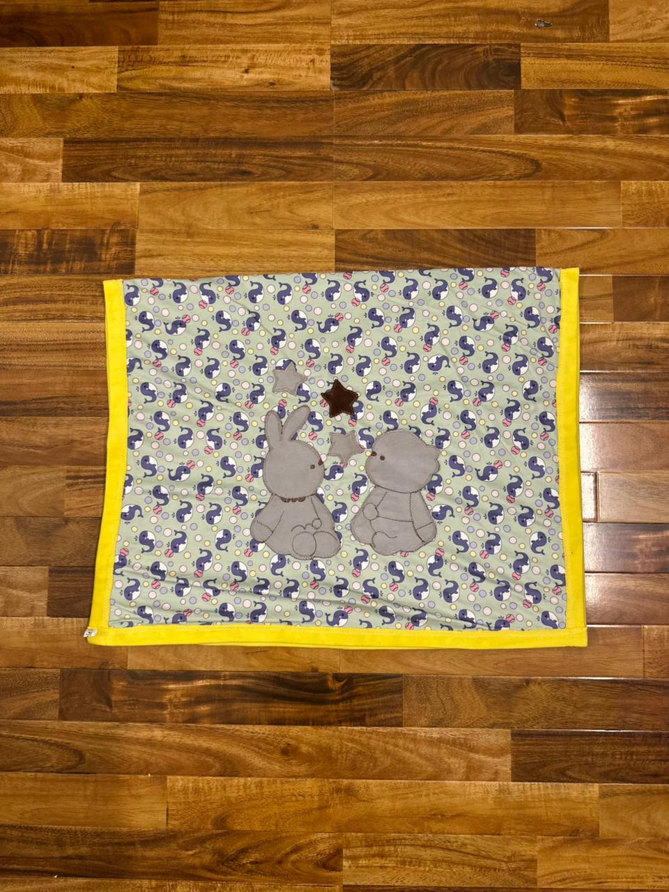 Newborn Velour Blanket – Cozy Yellow Border with Cute Animal Print