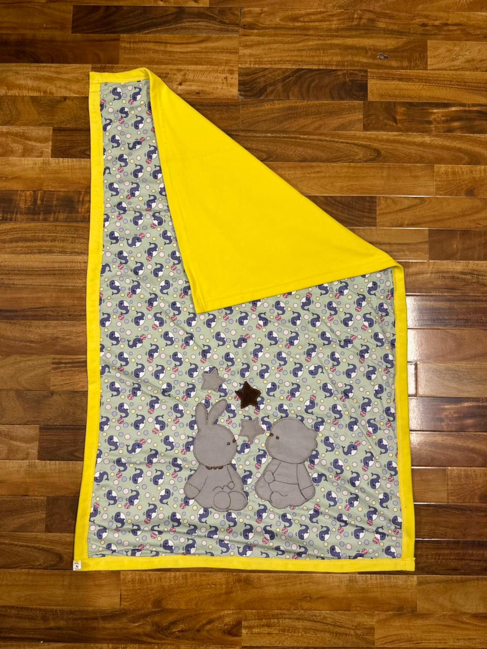Newborn Velour Blanket – Cozy Yellow Border with Cute Animal Print