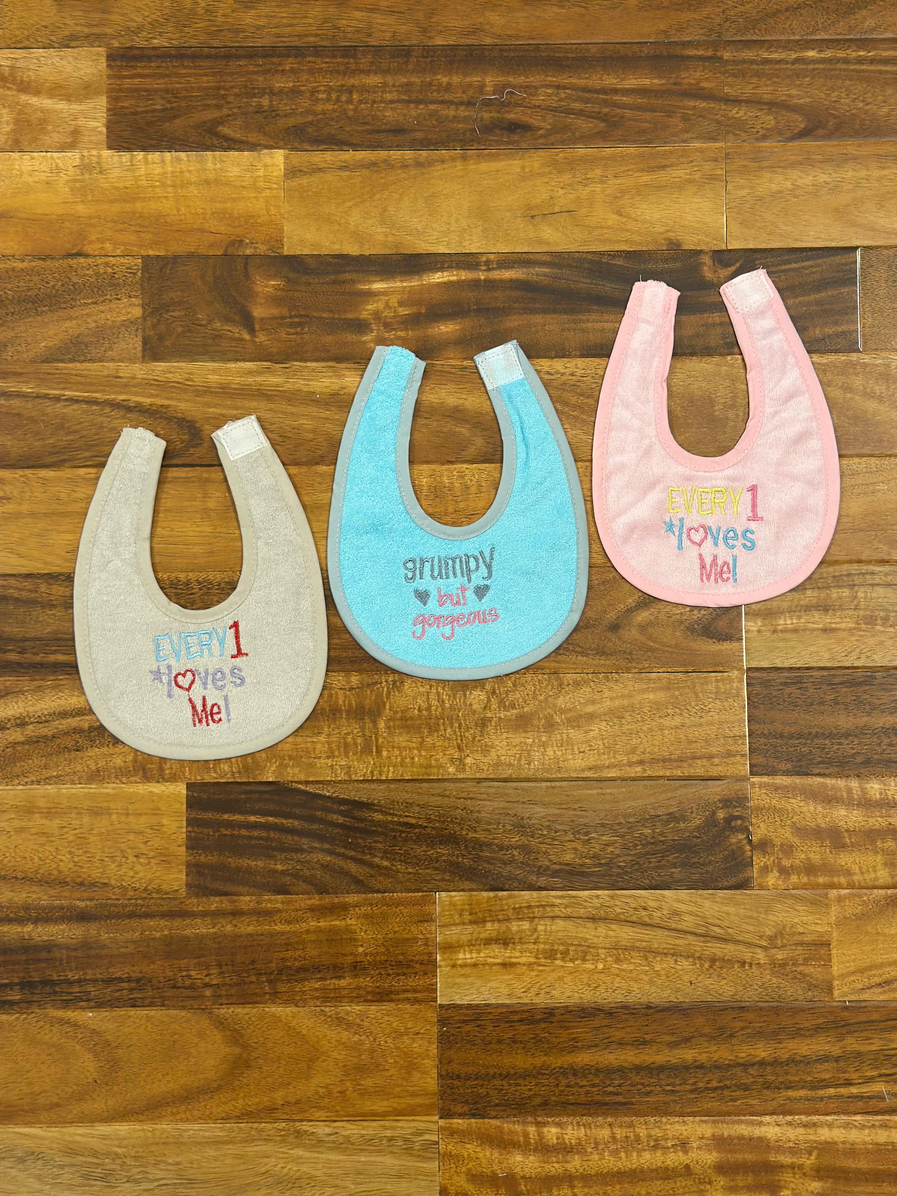 Baby Bibs Stick-On with Embroidery – Set of 3